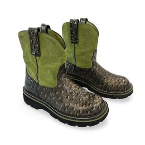 Ariat Fatbaby Womens Western Boots Size 7 Green Brown Ostrich Embossed Leather
